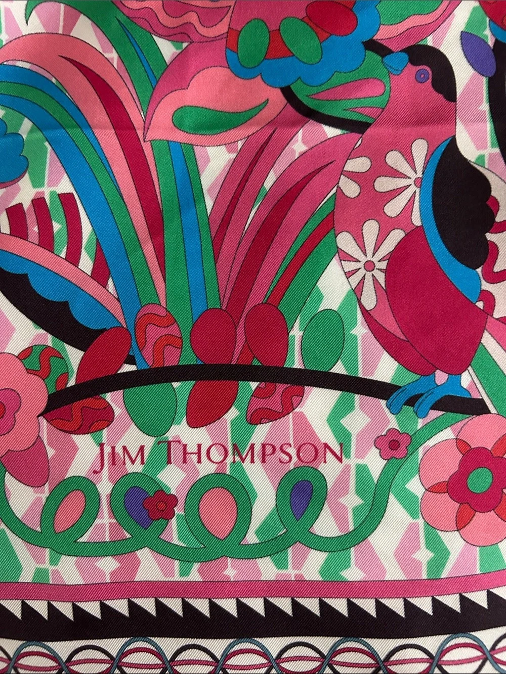 Vintage JimThompson Pink Silk Scarf Multicolor Botanical Square Scarf